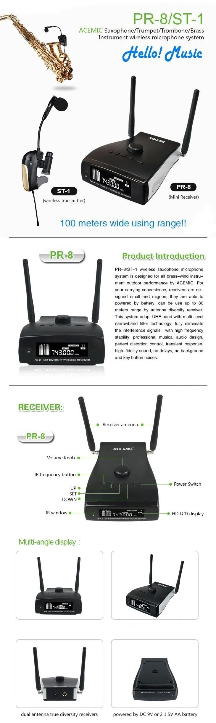 Только ST-1 микрофон для ACEMIC PR-8 профессиональная антенна для сцены Разнообразие беспроводной саксофон труба система не включает приемник