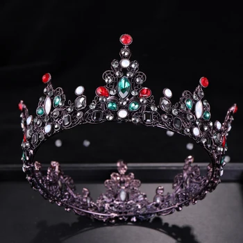 

Vintage Baroque Round Tiaras And Crowns Green Red Crystal Women Hair Jewelry For Bride Queen Princess Wedding Hair Accessories