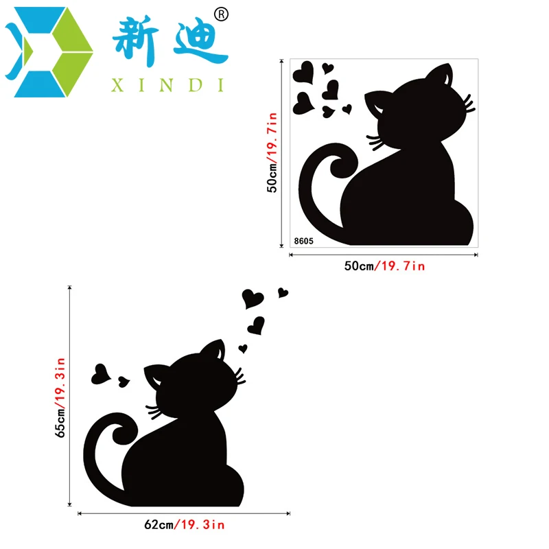 Cute PVC Removable Blackboard Bulletin Message Black Board Stickers Cartoon Lovely Chalkboard Cat Patternl Sticker
