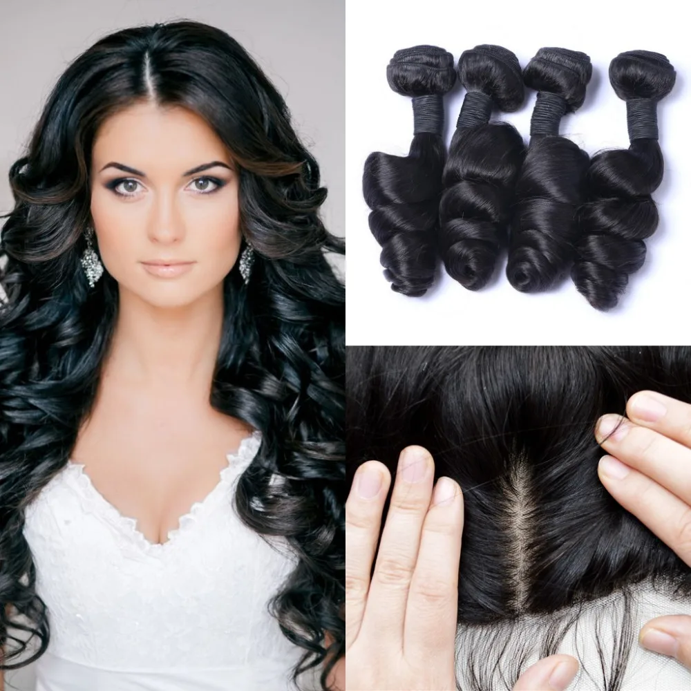 

Unprocessed Brazilian virgin hair bundles with silk base frontal closure from ear to ear Bleached Knots brazilian loose wave