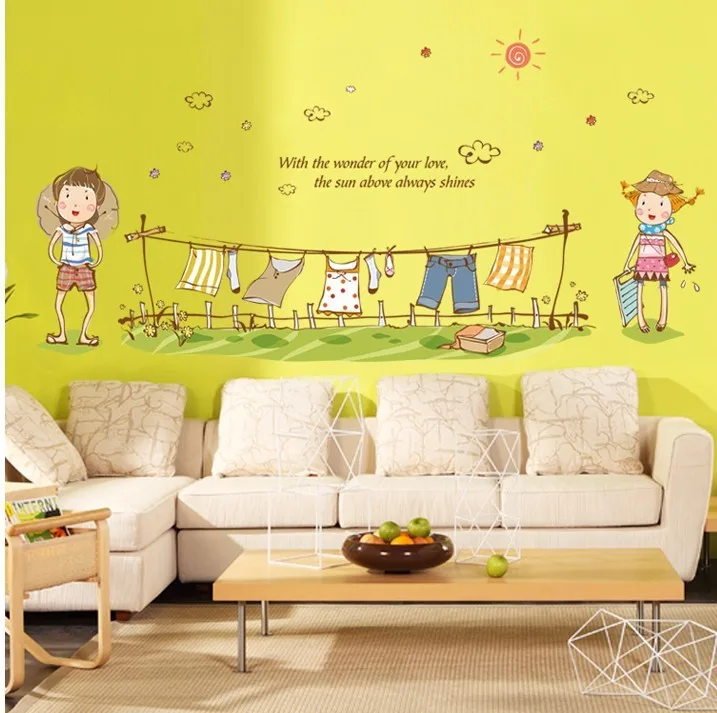 1 مجموعة جديد وصول الملابس شماعات الجدار الشارات ملصقات الكرتون نمط لطيف لفتاة نوم للأطفال غرفة الطفل الجدار decals140 * 60