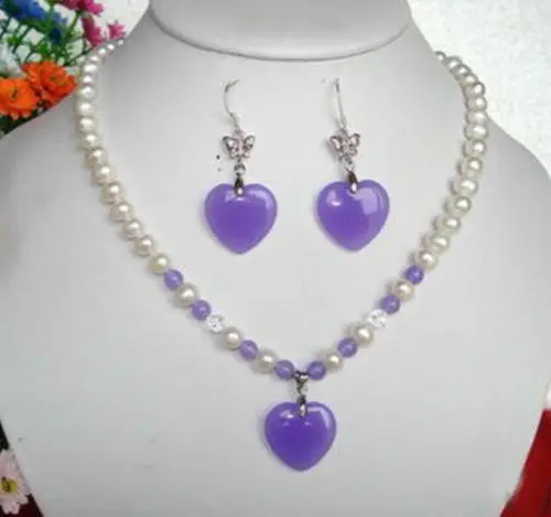 

shipping 7-8MM White Akoya Pearl & Alexandrite Pendants Necklace 18"+ earrings (A0423)
