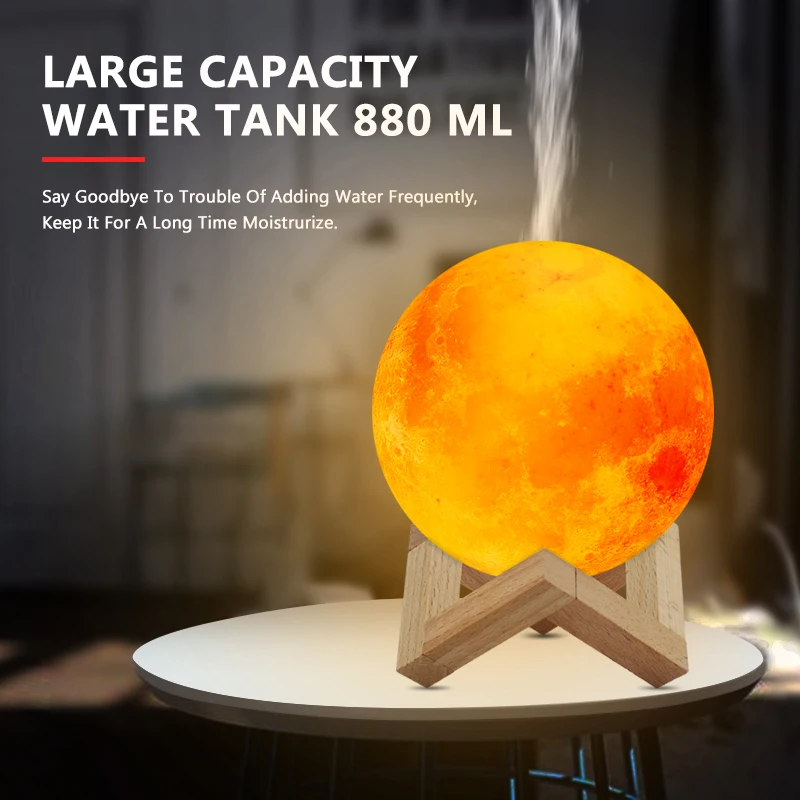 New 880ML Air Humidifier 3D Moon Lamp light Diffuser Aroma Essential Oil USB Ultrasonic Humidificad