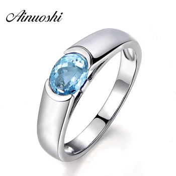 

AINUOSHI Pure 925 Silver Sky Blue Natural Topaz Ring 1.5 Carat Oval Cut Natural Topaz Ring Classical Engagement Wedding Ring