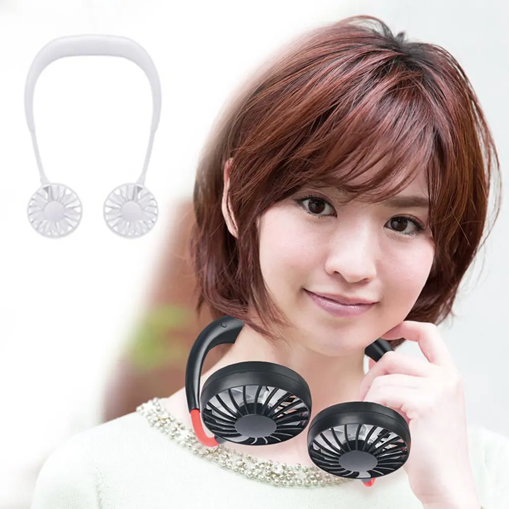 

USB Double Head Hanging Neck Quiet Portable Handheld Electric Fan Air Conditioner Cooler Cooling Fan Summer Desk Table