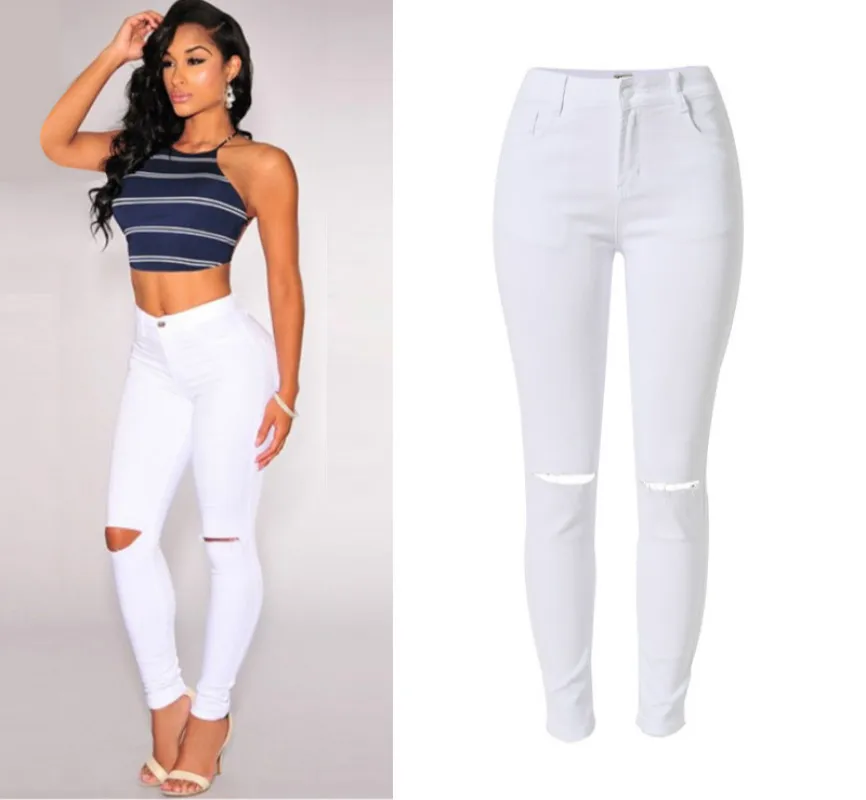 white cut up skinny jeans