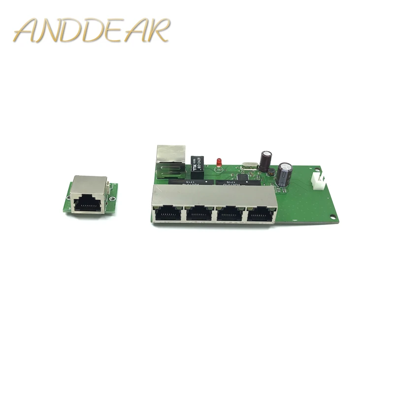 

OEM factory direct mini fast 10 / 100mbps 3-port Ethernet network lan hub switch board two-layer pcb 2 rj45 1 * 8pin head port