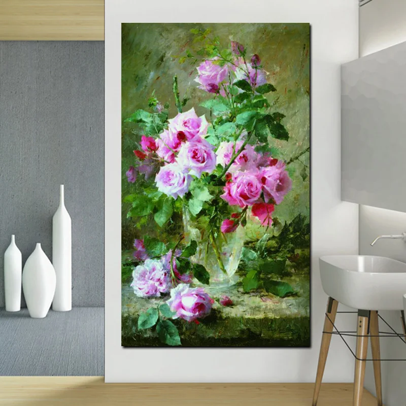 HD Print Modern Watercolor Flowers in Vase Floral Oil Painting on Canvas Poster Wall Picture for Living Room Sofa Cuadros Decor (3)