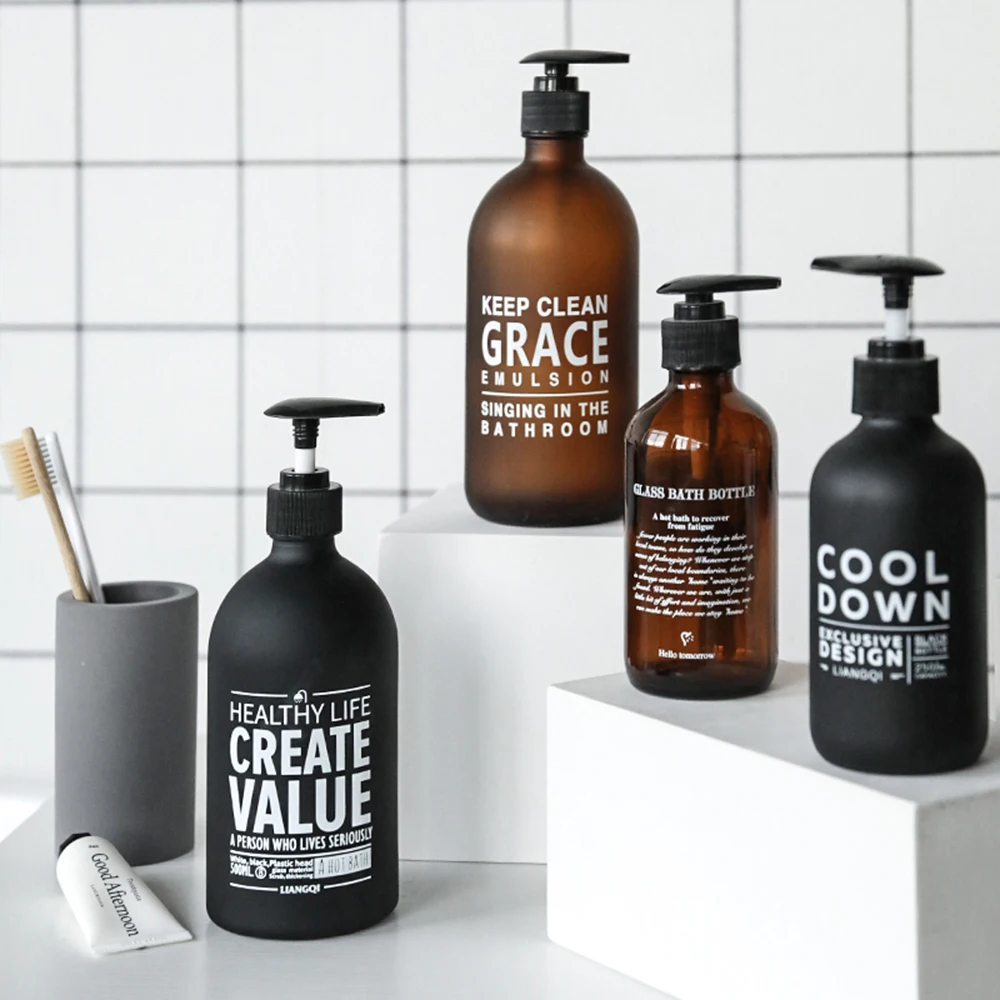 

Bathroom Shampoo Glass Storage Bottle Hand Sanitizer Bottle Liquid Soap Conditioner 250ml 500ml Press Bottle Black Brown