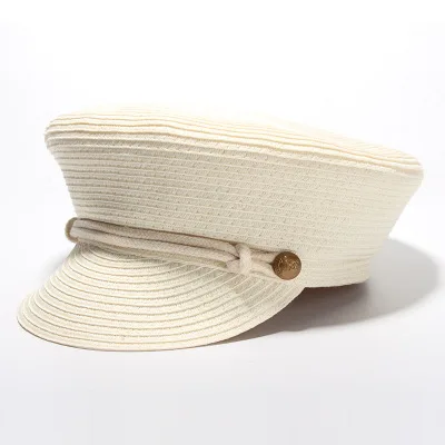 Accessories Summer Female Sun Hat Baseball Cap Flat Top Army Cap Women's Straw Hhat Beach Hat Topper Women Hats For Girl - Цвет: white