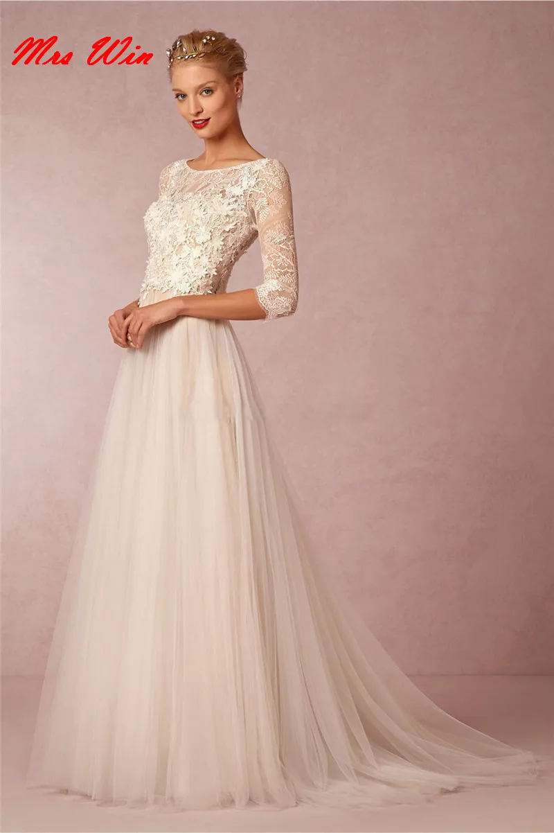 

Vintage Medieval Wedding Dress With Sleeves Lace Bohemian Wedding Dress 2019 Tulle Bride Dresses vestidos de noiva de luxo 2019