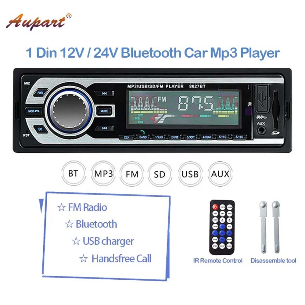 Авто стерео 1 din автомобильное радио Мультимедиа MP3 плеер 12V 24V Авторадио Bluetooth BT FM