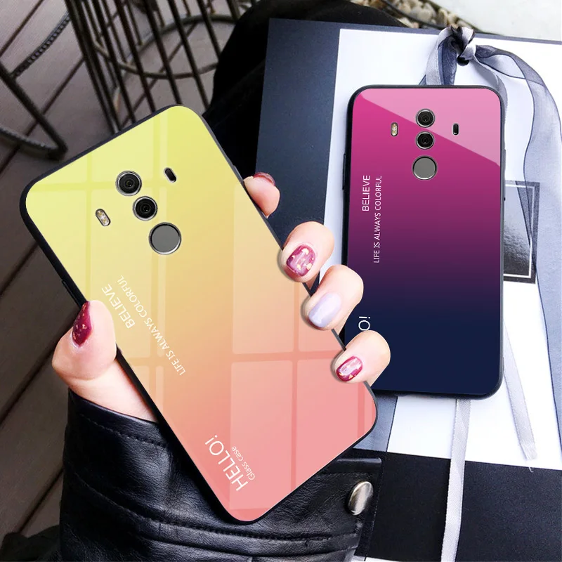 

New Tempered Glass Case for Huawei Mate 10Pro Aurora Colorful Cover for Huawei Mate10Pro Case