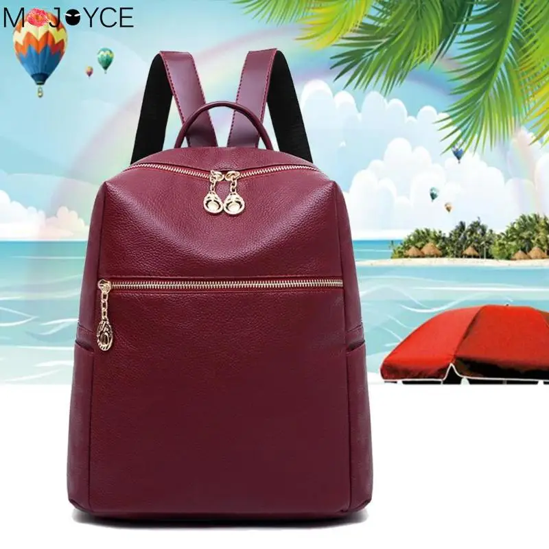 

Elegant Travel Casual Backpack Women 2018 Ladies Fashion Pure Color PU Leather Student Simple School Shoulder Bag bolsa feminina