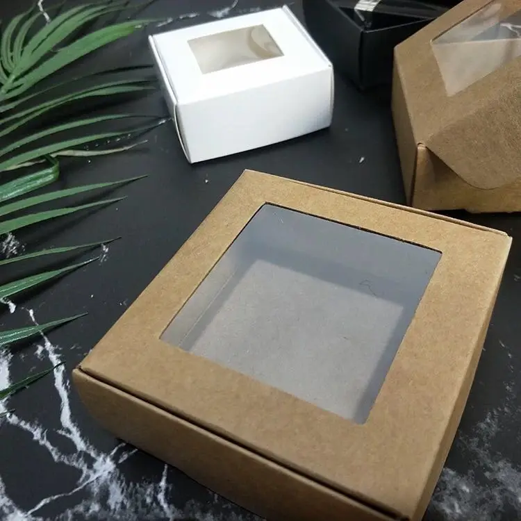 

30pcs/lot Square White/black/Kraft Window Box Packaging Small Gift Boxes with PVC window for Candy/Soap/Jewelry Display Box