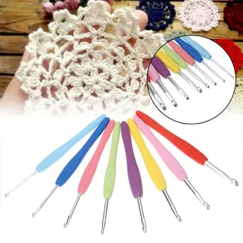 

8Pcs Soft Rubber handle Aluminum Hook Crochet hooks Template Kit TPR Knitting Needles For Loom Tool Band DIY Crafts