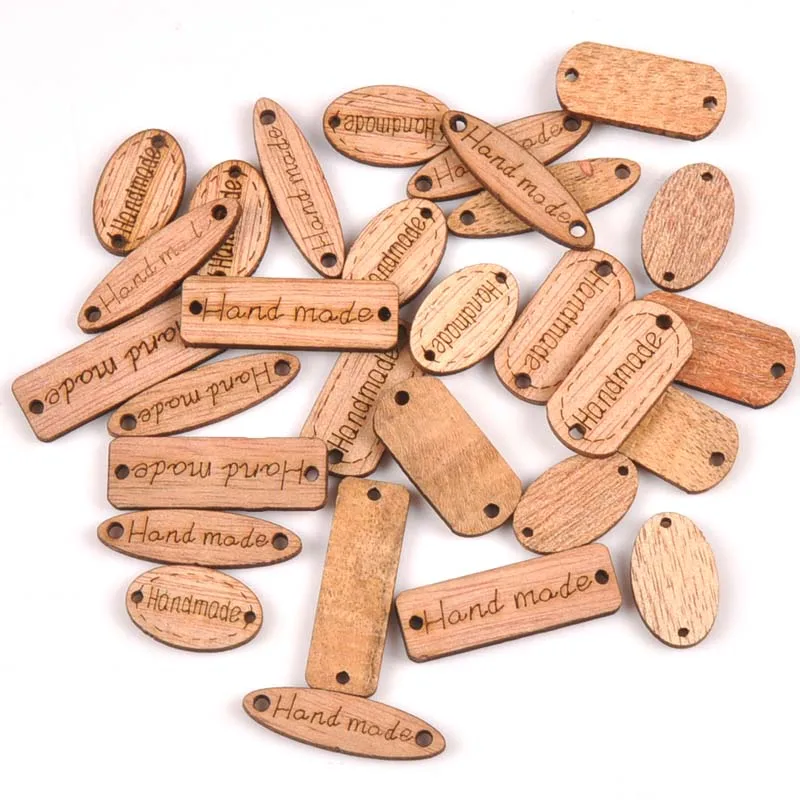 50Pcs mixed vintage Wooden Button "Hand Made" Sewing Accessories For Clothes Handmade Scrapbooking Craft DIY MT1599x