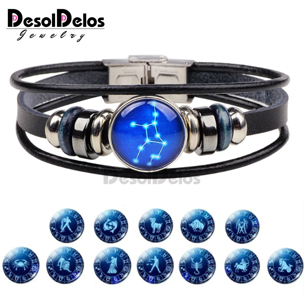 

12 Zodiac Signs Glass Dome Constellations Silver Metal Bracelet Fashion Jewelry Women Aries Cancer Libra Leo Virgo Birthday Gift