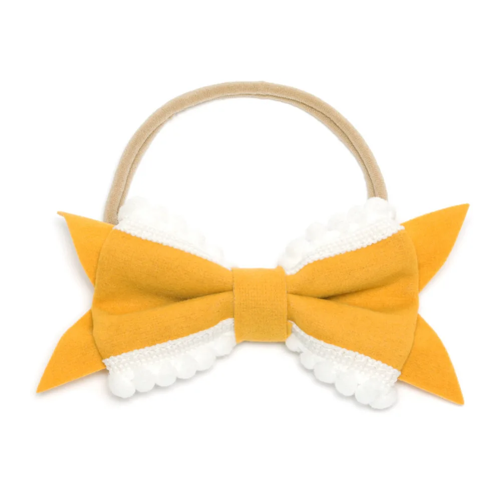 16pcs/lot Velvet Bow Hair Band Mini Pompom Bow Nylon Headband For