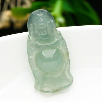 

Genuine natural jade a cargo jade jade Buddha Pendant Burma jade ice waxy green Buddha public pendant attached card