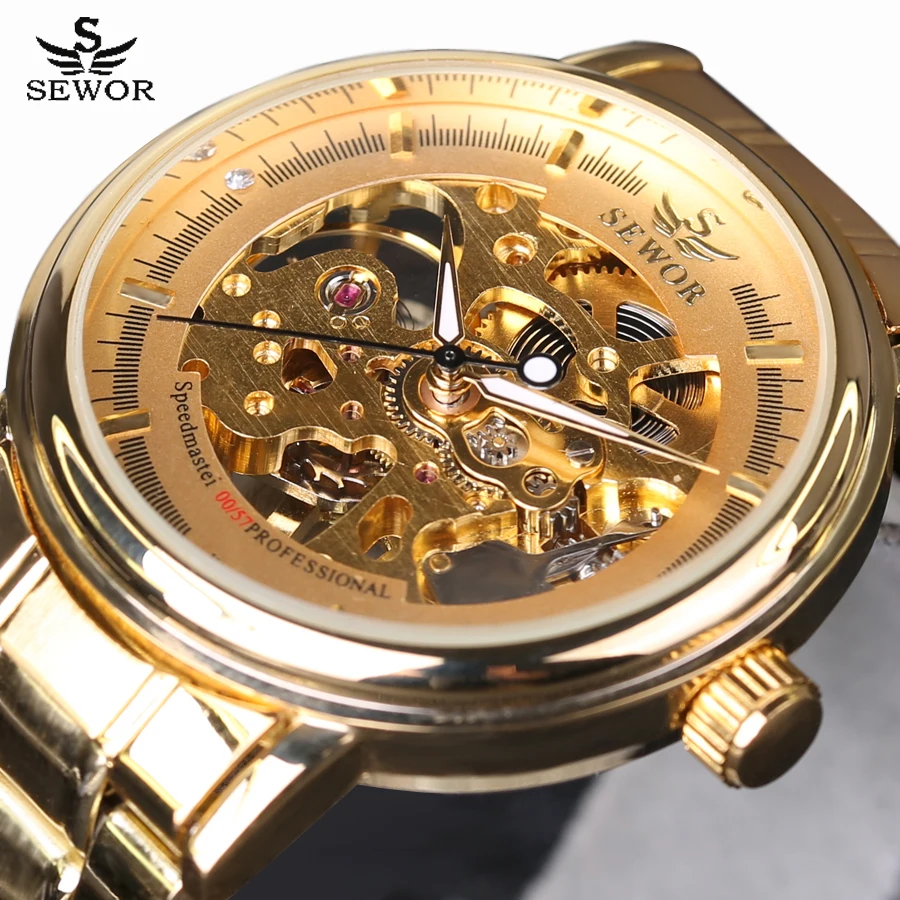 

SEWOR 2016 Men Designer Skeleton Watch Full Steel Mechanical hand wind Watch Mens Watches Top Brand Luxury Clock Male Relogio