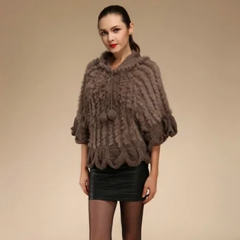 

GTC049 NEW STYLE WOMENS HALF SLEEVES ROUND COLLAR HOODED KNITTED RABBIT FUR SWEATER COAT HOODIE LADY NON-SUCH OUTWEAR WITH HOOD