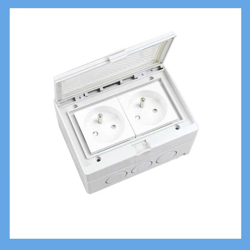 

Free Shipping Waterproof Wall Socket 2 French Standard Power socket with Splash Proof Box ,PVC universal wall socket outlet