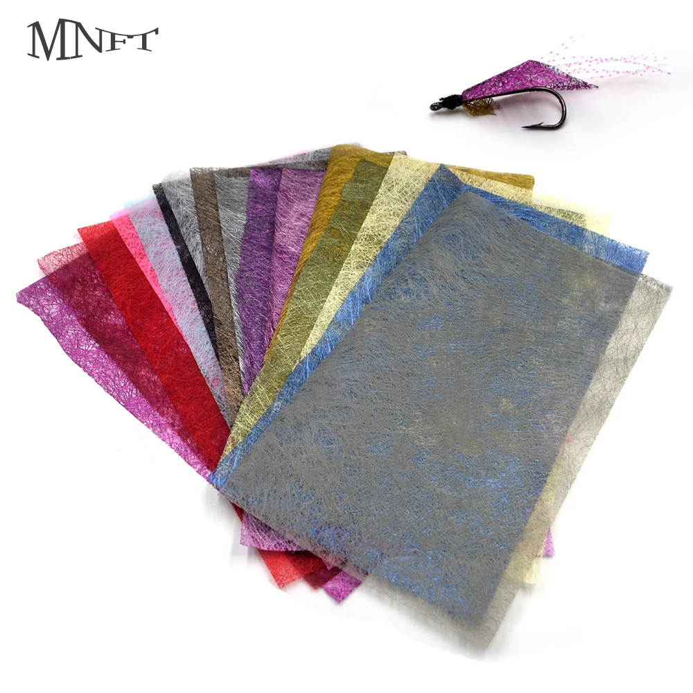 MNFT 8Pcs Fly Tying Wing Material  Flash Foil 14X27cm Waterproof Plastic Mesh Film Caddis Fly
