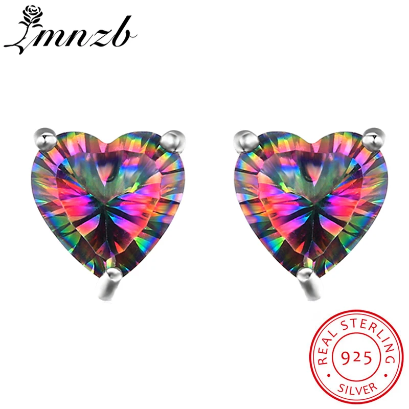 

LMNZB Solid 925 Sterling Silver Earrings Heart Shape CZ Zircon Crystal Romantic Earrings Wedding Jewelry Gift For Women LJED258