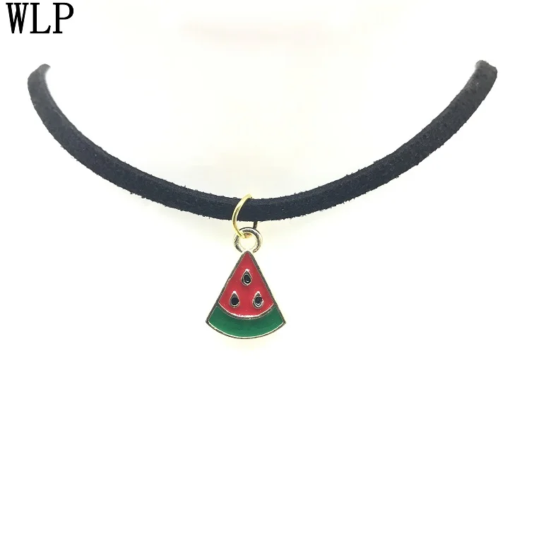 WLP Горячее предложение Новая мода ожерелье колье Bijoux черный, бархатный, кожаный ананас из кристаллов яблоко кулон Макси массивные Чокеры ожерелье - Окраска металла: 26