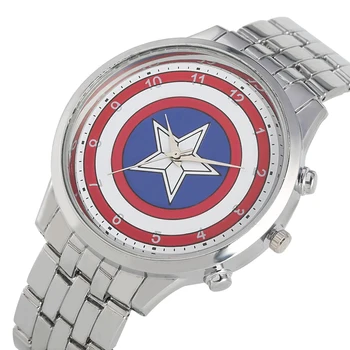 

Captain America's shield Pattern Wrist Watch Durable Arabic Numerals Dial Watches Silver and Gold Design Wristwatch