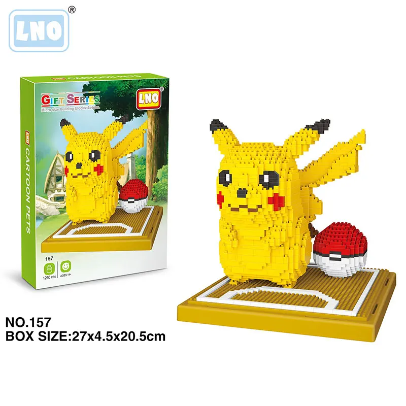 Дешево LNO японский мультфильм Пикачу алмаз мини блок игрушки большой размер милые аниме Slef Сборная модель Мини Строительные кирпичи рождественски...