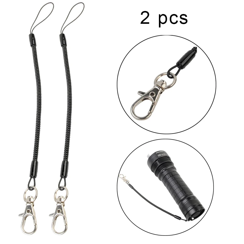 

2 pcs/lot Spring Coiled Flashlight Strap Plastic Key Chain Key Ring Spiral Stretchy Outdoor Flashlight Strap Travel Kits Black