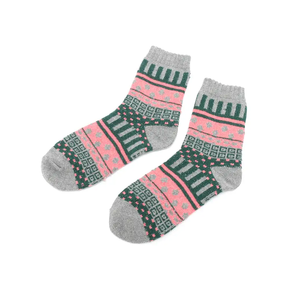 Зимние женские теплые шерстяные носки в этническом стиле, полосатые носки контрастного цвета, винтажные утолщенные Носки Harajuku для скейтборда, повседневные носки