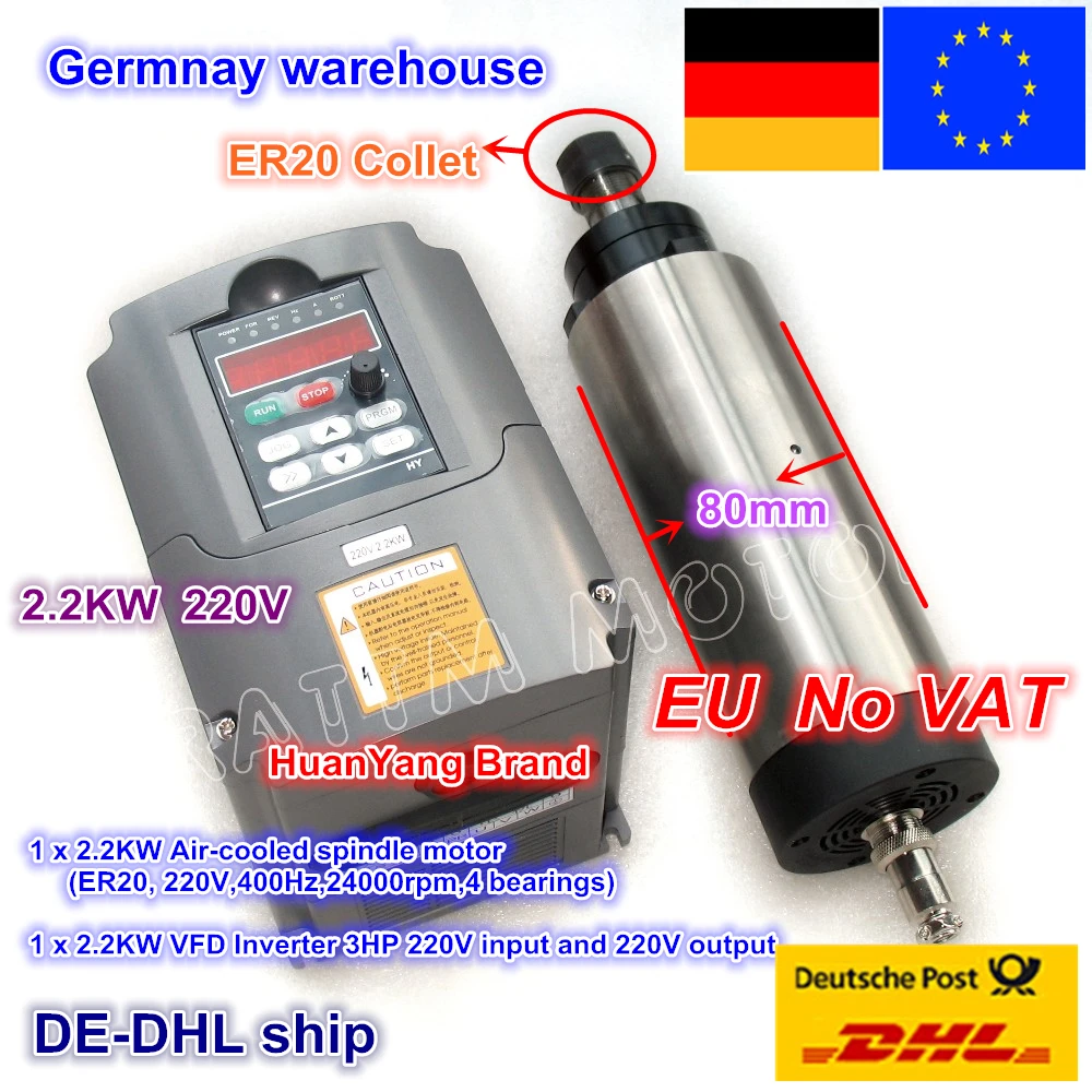 2200w 3HP Water Cooled CNC Milling Spindle ship from USA