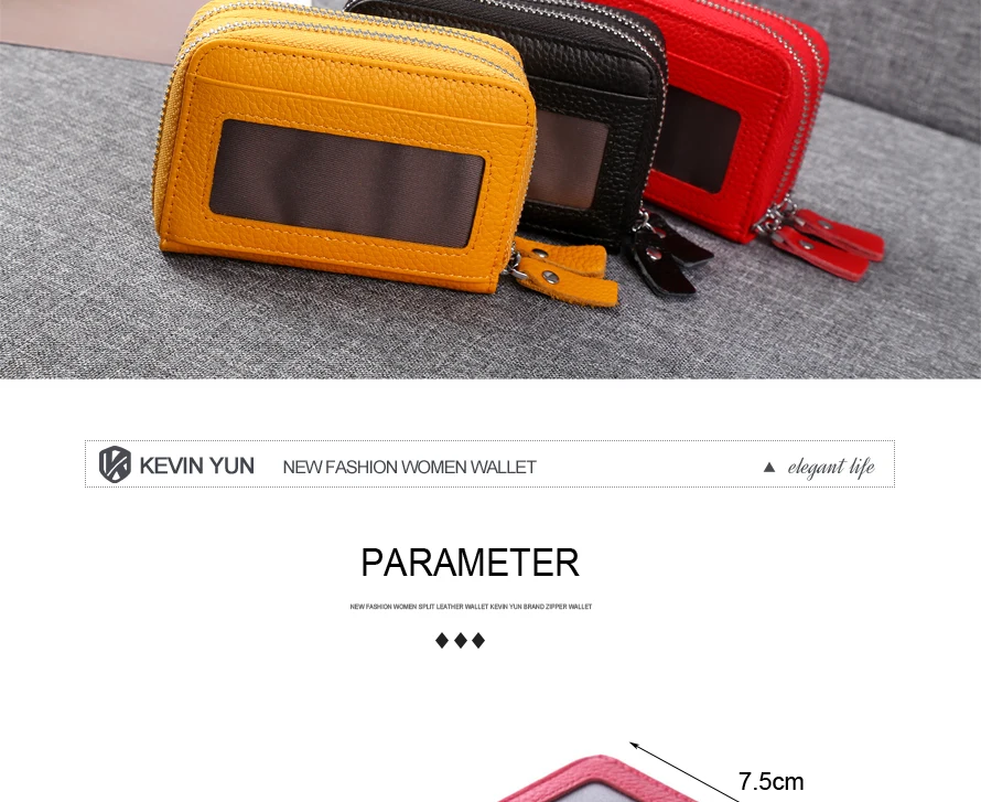 Fashion Brand Genuine Leather Women Card Holder Double Zipper Large Capacity Female ID Credit Card Case Bag Wallet