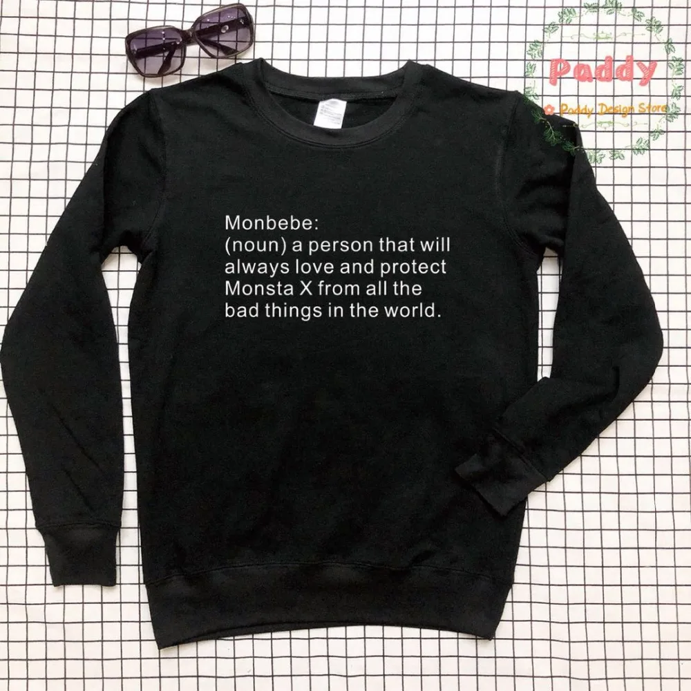 Джемпер Monsta X с надписью KPOP Monbebe noun свитшот круглым вырезом уличные пуловеры топы