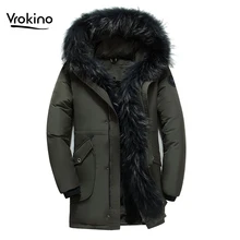 VROKINO Новое поступление мужской зимний толстый теплый пуховик модная Высококачественная Мужская куртка с капюшоном на белом утином пуху