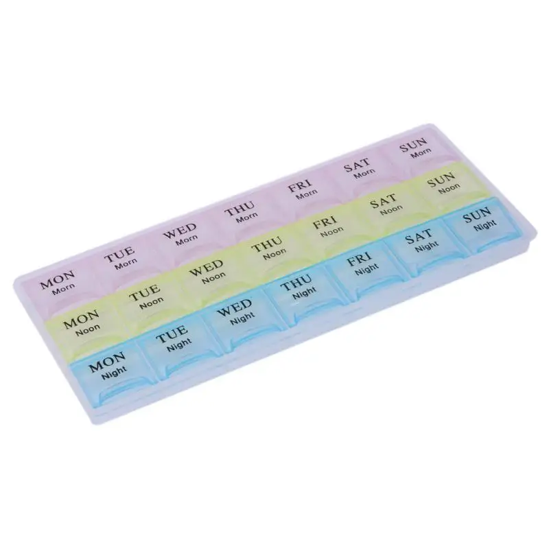 

7 Days Weekly Transparent 21 Compartment Lid Tablet Pill Box Holder Case Medicine Drugs Capsule Splitter Storage Holder Pill Box