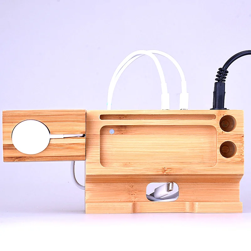 Деревянная зарядная станция многопортовое зарядное устройство с 3 usb-портами, совместимая с iPhone Android-Drop