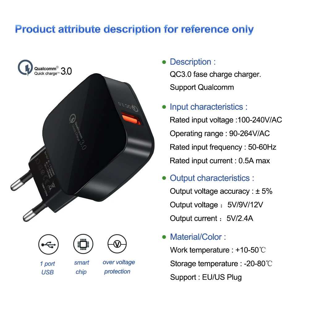 A. s USB зарядное устройство Quick Charge 3,0 быстрое зарядное устройство QC3.0 USB адаптер зарядное устройство для мобильного телефона зарядное устройство s+ 1 м Micro USB кабель