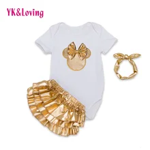 Новинка; одежда для маленьких девочек; комплект из 3 предметов; черный хлопковый комбинезон с золотыми рюшами; шаровары; шорты; повязка на голову; Одежда для новорожденных