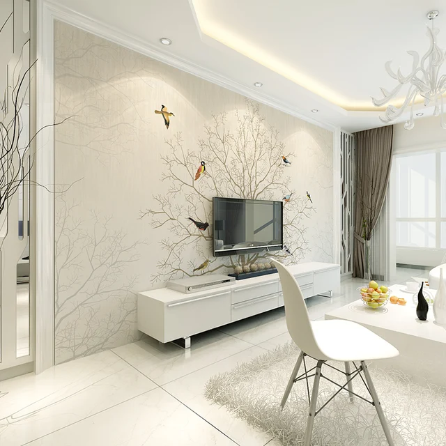 Simple Bedroom With Tv simple hand painted murals of trees and birds fashionable bedroom Simple Bedroom With Tv simple hand painted murals of trees and birds fashionable bedroom