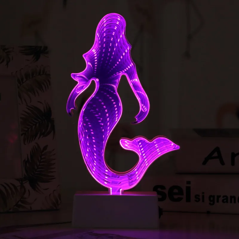 

Tunnel Light LED Christmas Tree Modeling Light Love Mirror Light Pineapple Pentagon 3D Night Light