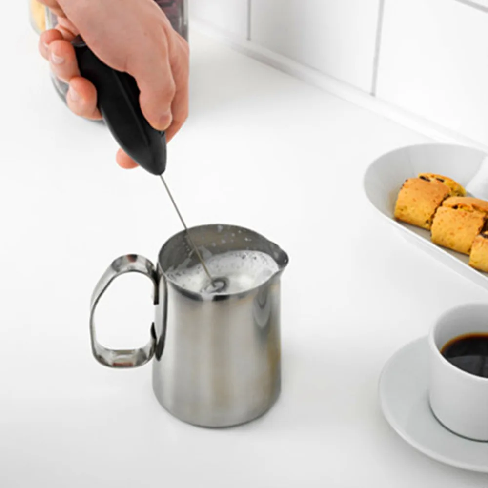 Electric Milk Frother Handheld Battery Operated Mixer With Stainless Steel Stand