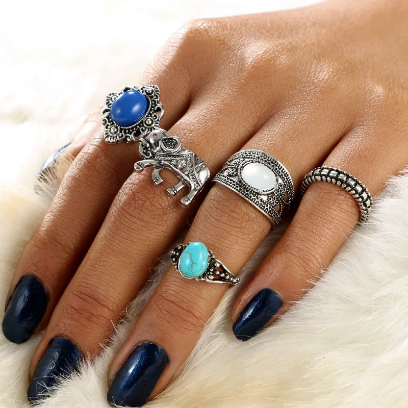 

Finger Ring Sets For Women Knuckle Ring Set Anel Carved Flower Red Resin Bijoux Femme