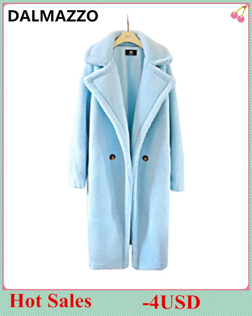 2018 Winter Red Brown Pink Blue Teddy Jackets Womens Fashion Christmas Clothing Lady Thicken Pocket Long Coat with Underneath XL