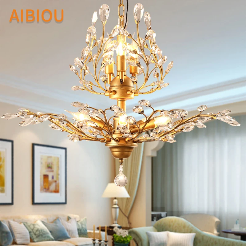 

AIBIOU Modern LED Chandelier With Metal Lamp Body For Living Room Gold Chandelier Lighting Indoor Luxury Crystal Hanging Lustre