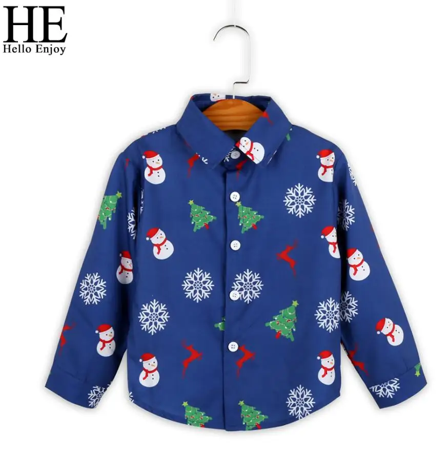 HE Hello Enjoy/осенние рубашки для мальчиков Одежда для рождественских праздников синяя блуза с длинными рукавами и принтом для маленьких детей, рубашка для мальчиков, детские топы, От 2 до 6 лет - Цвет: Синий