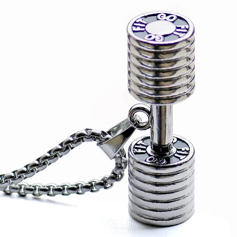2016 New Men Stainless Steel Dumbbell font b Necklace b font Fashion Jewelry Charm Gym Fitness